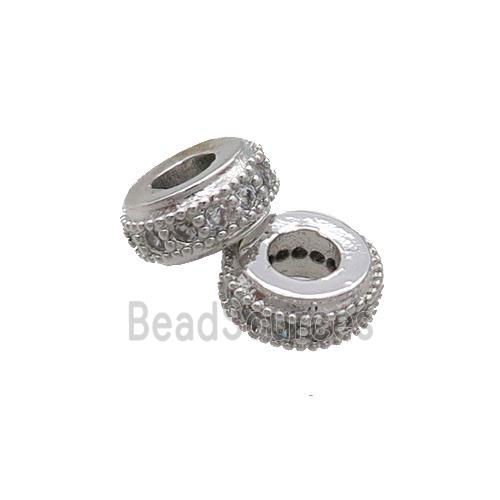 Copper Rondelle Spacer Beads Pave Zircon Platinum Plated