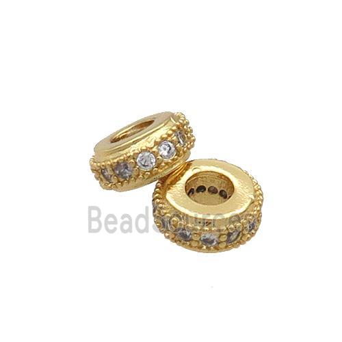 Copper Rondelle Spacer Beads Pave Zircon Gold Plated