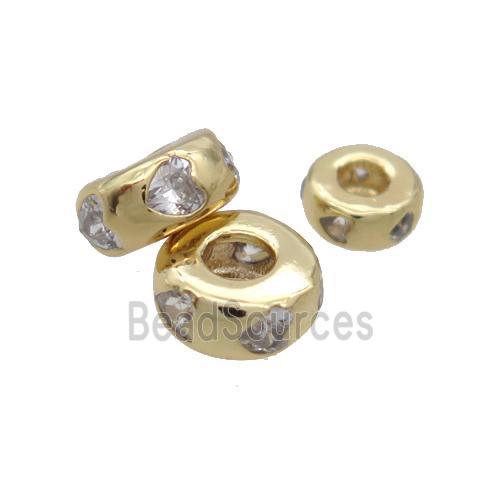 Copper Rondelle Spacer Beads Pave Zircon Gold Plated