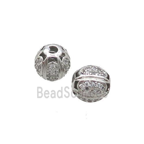 Copper Round Beads Pave Zircon Platinum Plated