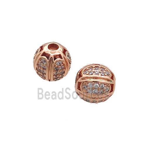 Copper Round Beads Pave Zircon Rose Gold