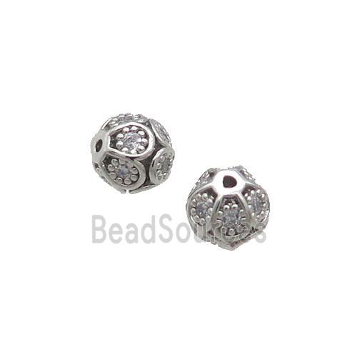 Copper Round Beads Pave Zircon Platinum Plated