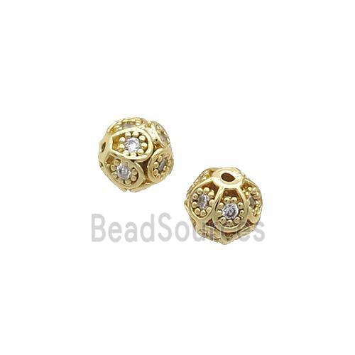 Copper Round Beads Pave Zircon Gold Plated