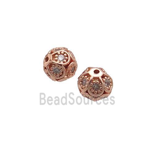 Copper Round Beads Pave Zircon Rose Gold