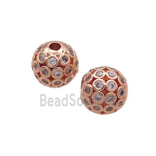 Copper Round Beads Pave Zircon Hollow Rose Gold