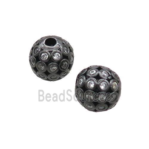 Copper Round Beads Pave Zircon Hollow Black Plated