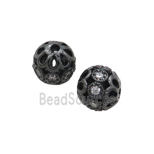 Copper Round Beads Pave Zircon Hollow Black Plated