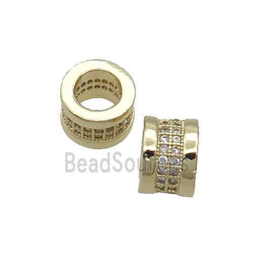 Copper Rondelle Beads Pave Zircon Large Hole Gold Plated