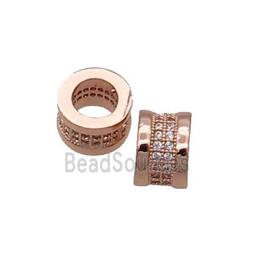 Copper Rondelle Beads Pave Zircon Large Hole Rose Gold