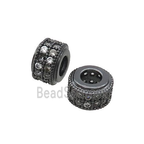 Copper Rondelle Beads Pave Zircon Large Hole Black Plated