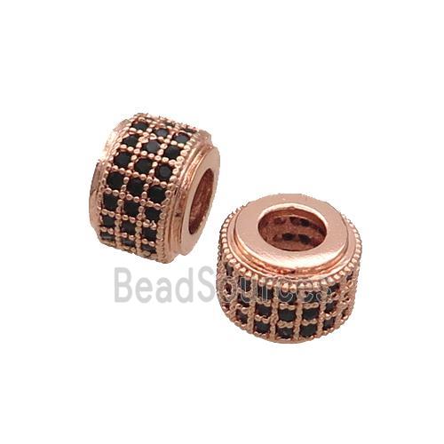 Copper Rondelle Beads Pave Black Zircon Large Hole Rose Gold