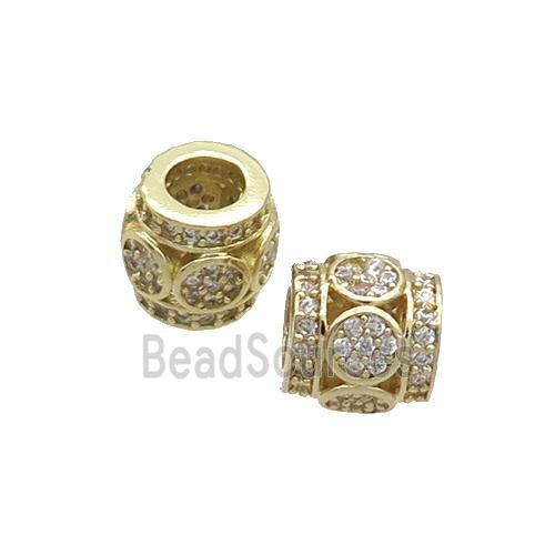 Copper Tube Beads Pave Zircon Large Hole Gold Plated