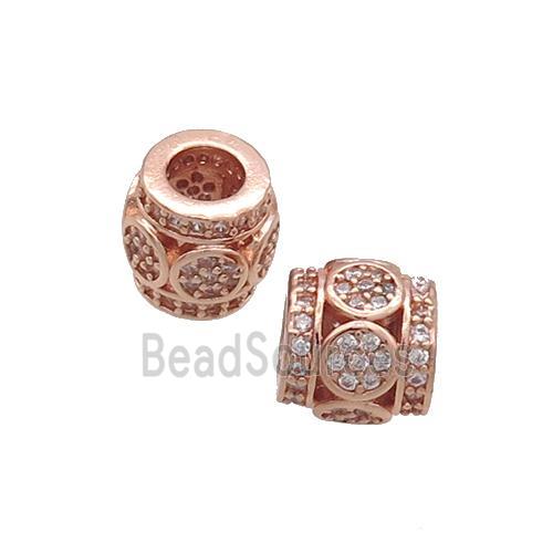 Copper Tube Beads Pave Zircon Large Hole Rose Gold