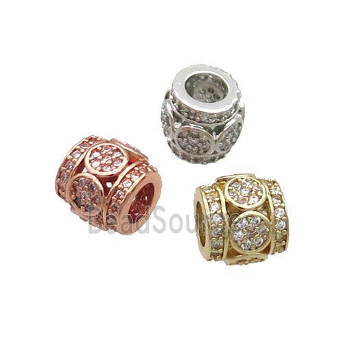 Copper Tube Beads Pave Zircon Large Hole Mixed