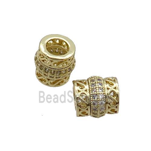 Copper Tube Beads Pave Zircon Large Hole Gold Plated