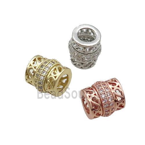 Copper Tube Beads Pave Zircon Large Hole Mixed