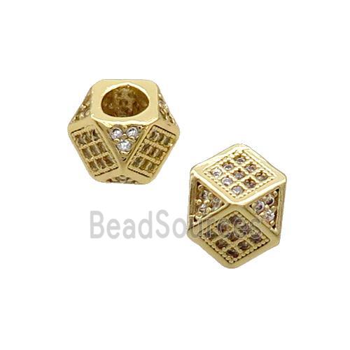 Copper Cube Beads Pave Zircon Large Hole Gold Plated