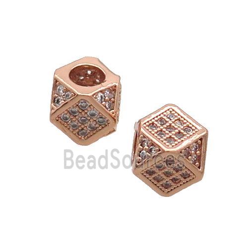 Copper Cube Beads Pave Zircon Large Hole Rose Gold