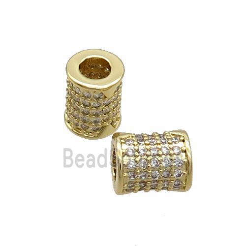 Copper Tube Beads Pave Zircon Large Hole Gold Plated