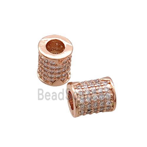 Copper Tube Beads Pave Zircon Large Hole Rose Gold