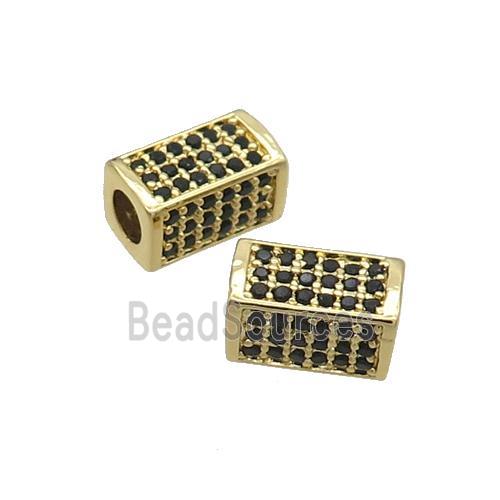 Copper Cuboid Beads Pave Black Zircon Large Hole Gold Plated