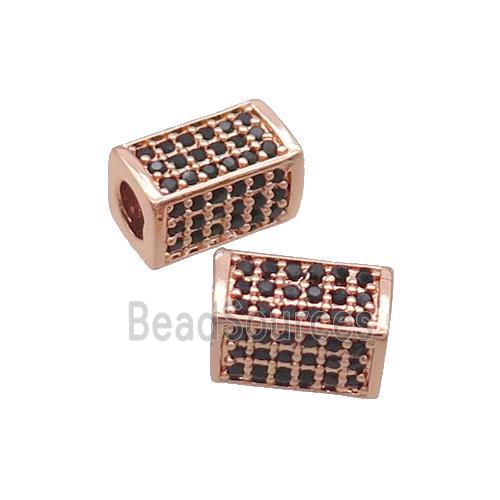 Copper Cuboid Beads Pave Black Zircon Large Hole Rose Gold