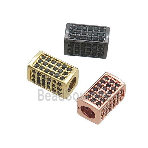 Copper Cuboid Beads Pave Black Zircon Large Hole Mixed