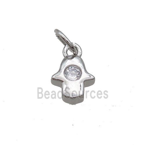 Copper Hamsahand Pendant Pave Zircon Platinum Plated