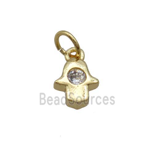 Copper Hamsahand Pendant Pave Zircon Gold Plated