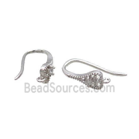 Copper Hook Earring Pave Zircon Platinum Plated