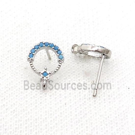 Copper Stud Earring Pave Zircon Platinum Plated