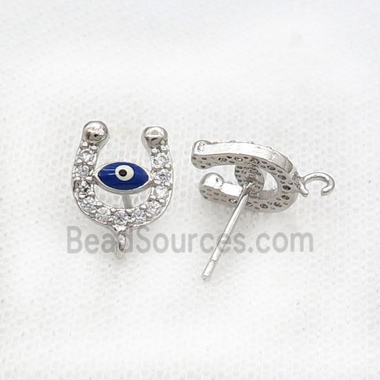 Copper Stud Earring Pave Zircon Eye Platinum Plated