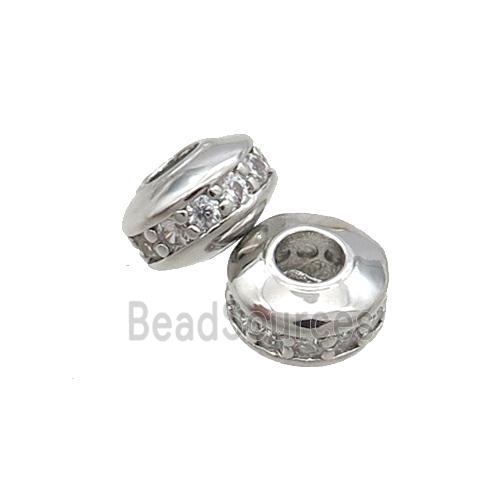 Copper Rondelle Beads Pave Zircon Platinum Plated