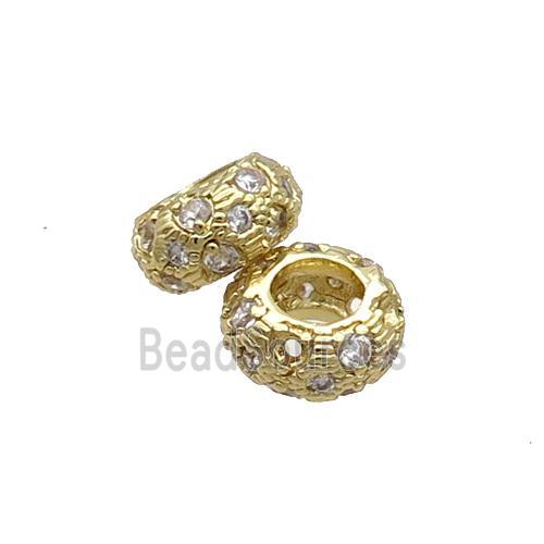 Copper Rondelle Beads Pave Zircon Gold Plated