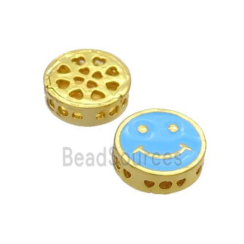 Copper Emoji Beads Blue Enamel Gold Plated