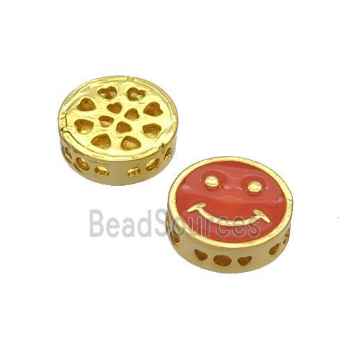 Copper Emoji Beads Red Enamel Gold Plated