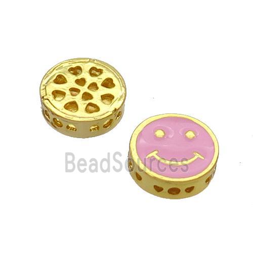 Copper Emoji Beads Pink Enamel Gold Plated