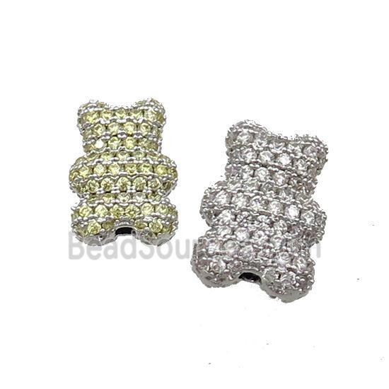 Copper Bear Beads Pave Zircon Platinum Plated