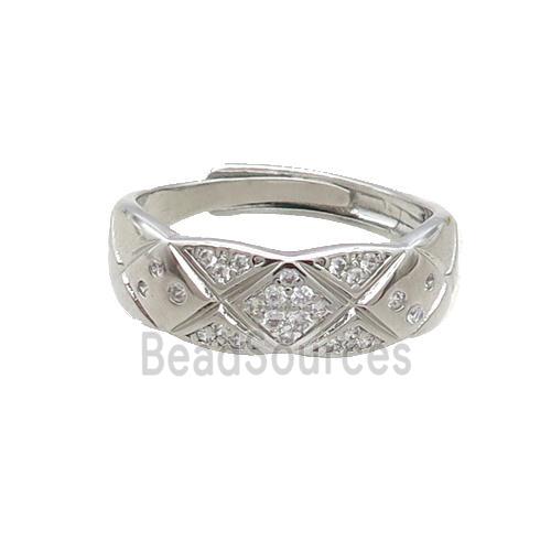 Copper Ring Pave Zircon Platinum Plated Adjustable