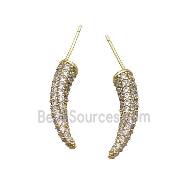 Copper Horn Stud Earring Pave Zircon Gold Plated