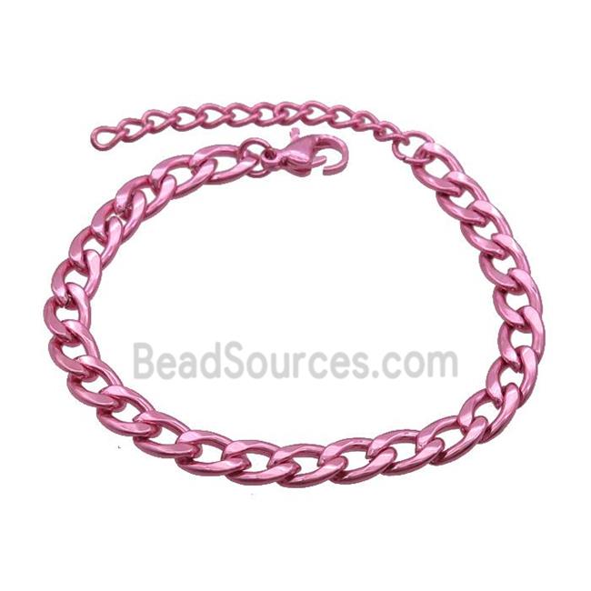 Copper Chain Bracelet Pink Lacquered