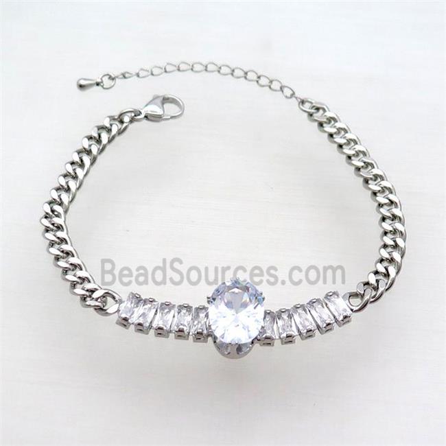 Copper Chain Bracelet Pave Crystal Glass Platinum Plated