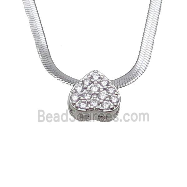 Copper Necklace Pave Zircon Heart Snake Platinum Plated