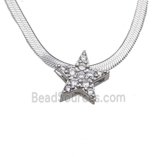 Copper Necklace Pave Zircon Star Platinum Plated