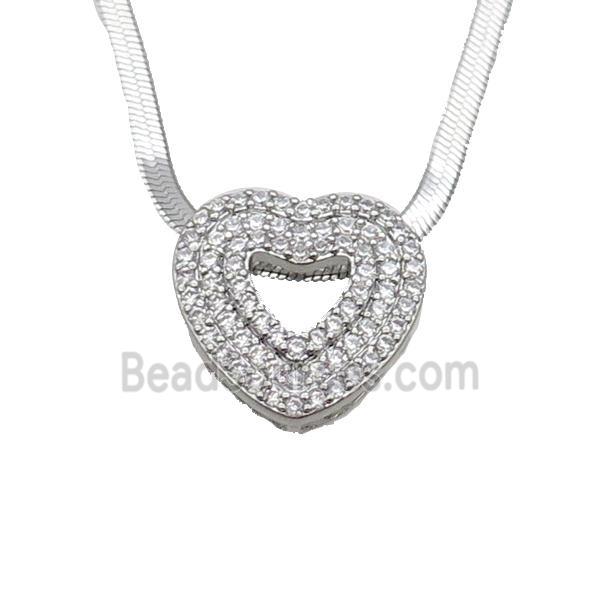 Copper Necklace Pave Zircon Heart Platinum Plated