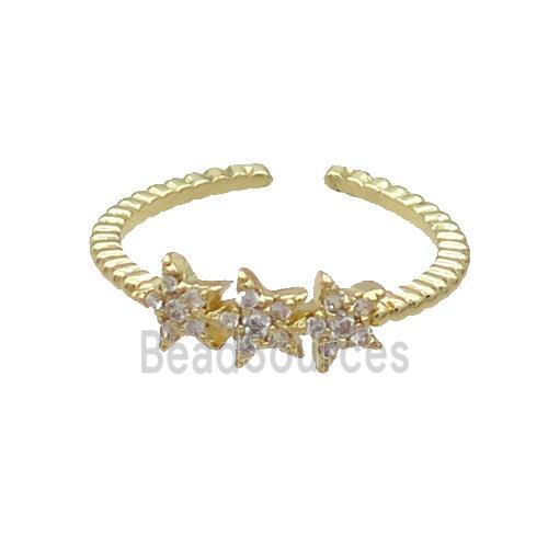 Copper Ring Pave Zircon Star Gold Plated