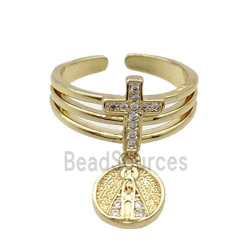 Copper Ring Pave Zircon Cross Gold Plated