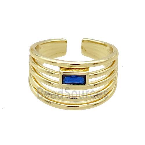 Copper Ring Pave Zircon Blue Gold Plated