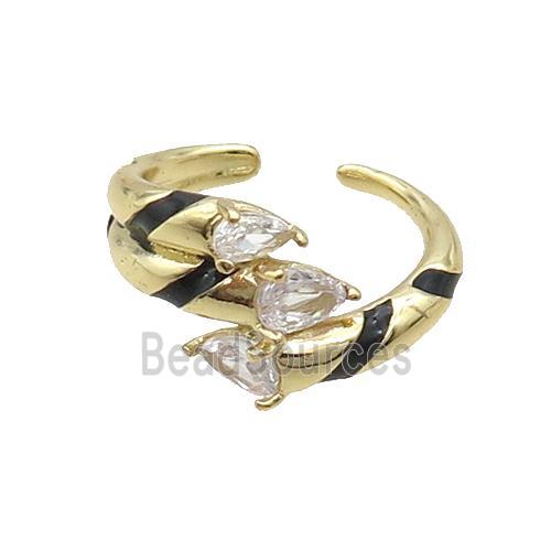 Copper Ring Pave Zircon Black Enamel Gold Plated