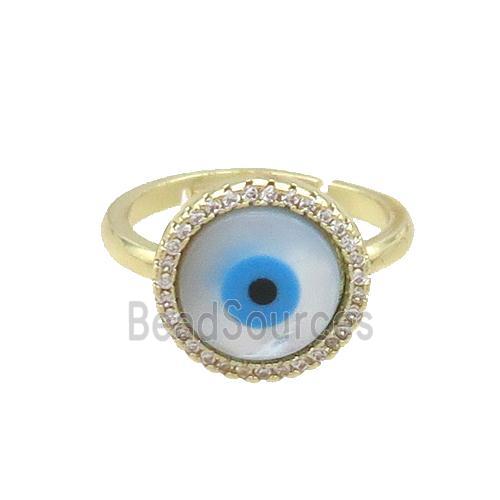 Copper Ring Pave Zircon Evil Eye Shell Gold Plated